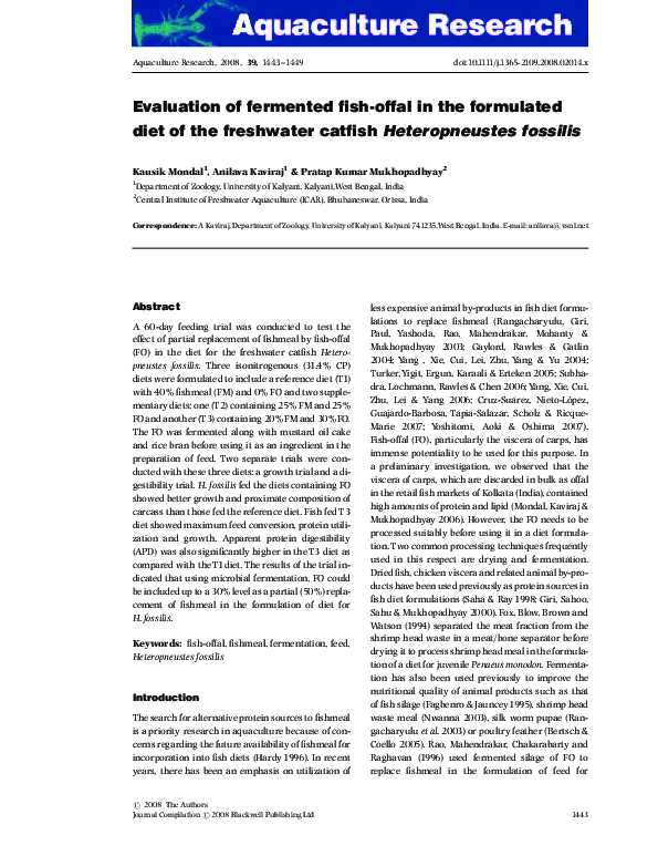 (PDF) Evaluation of fermented fish-offal in the formulated diet of the ...