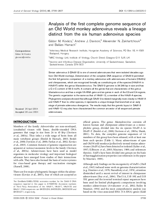 (PDF) Analysis of the first complete genome sequence of an Old World ...