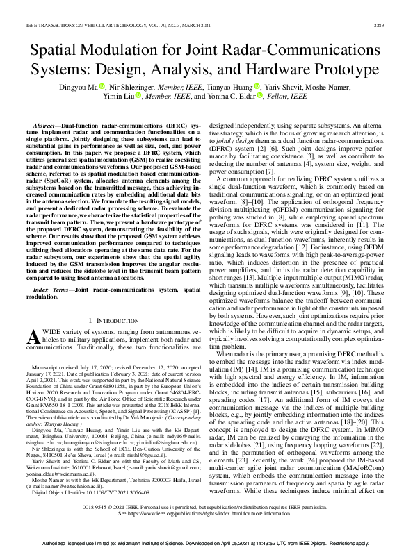 (PDF) Spatial Modulation for Joint Radar-Communications Systems: Design ...