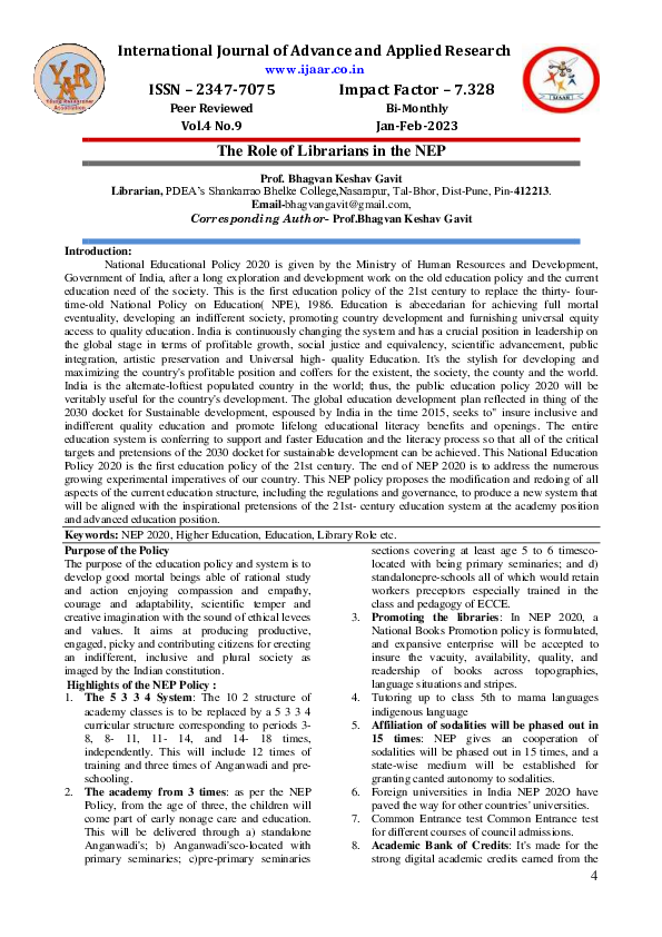 (PDF) The Role of Librarians in the NEP