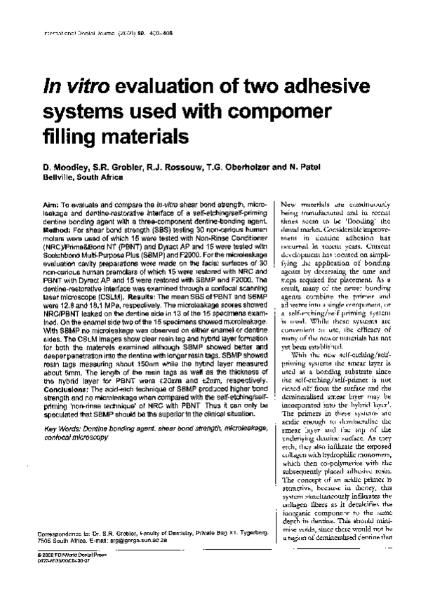 (PDF) In vitro evaluation of two adhesive systems used with compomer ...