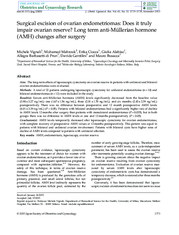 (PDF) Surgical excision of ovarian endometriomas: Does it truly impair ...