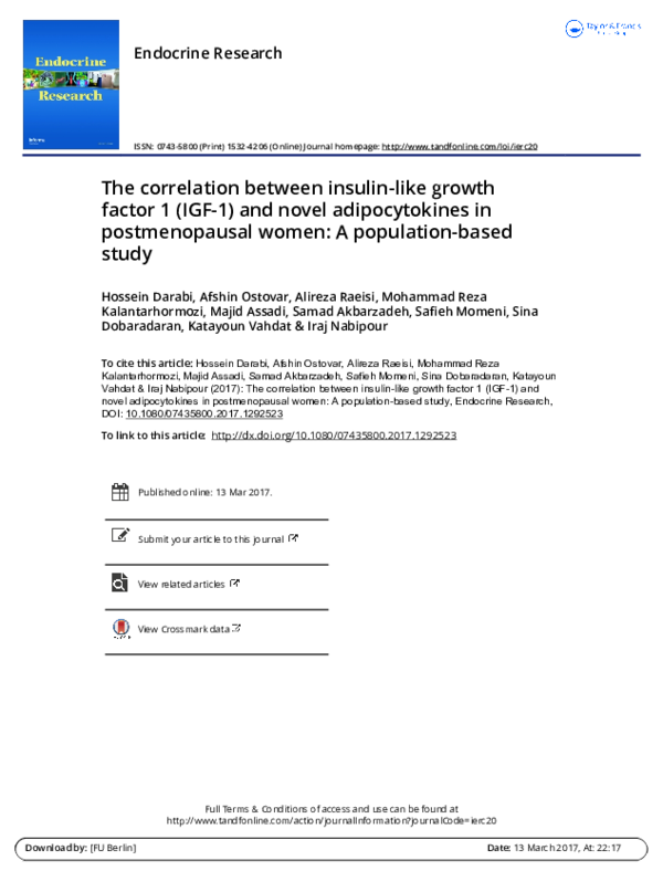 (PDF) The correlation between insulin-like growth factor binding ...