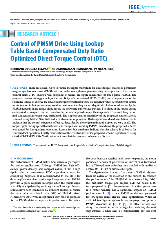 (PDF) Control of PMSM Drive Using Lookup Table Based Compensated Duty ...