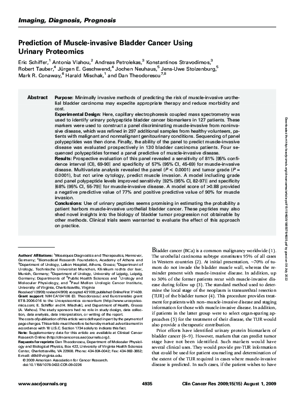 (PDF) Prediction of Muscle-invasive Bladder Cancer Using Urinary Proteomics