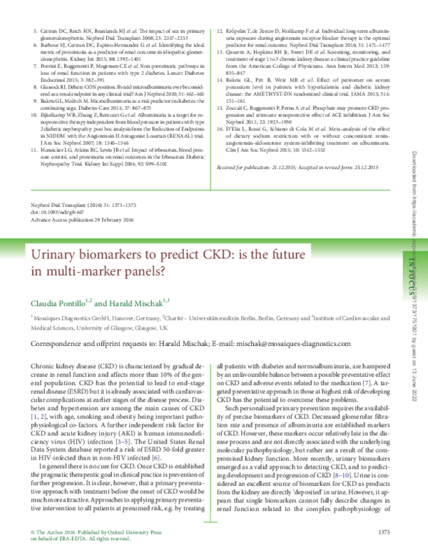 (PDF) Urinary biomarkers to predict CKD: is the future in multi-marker ...
