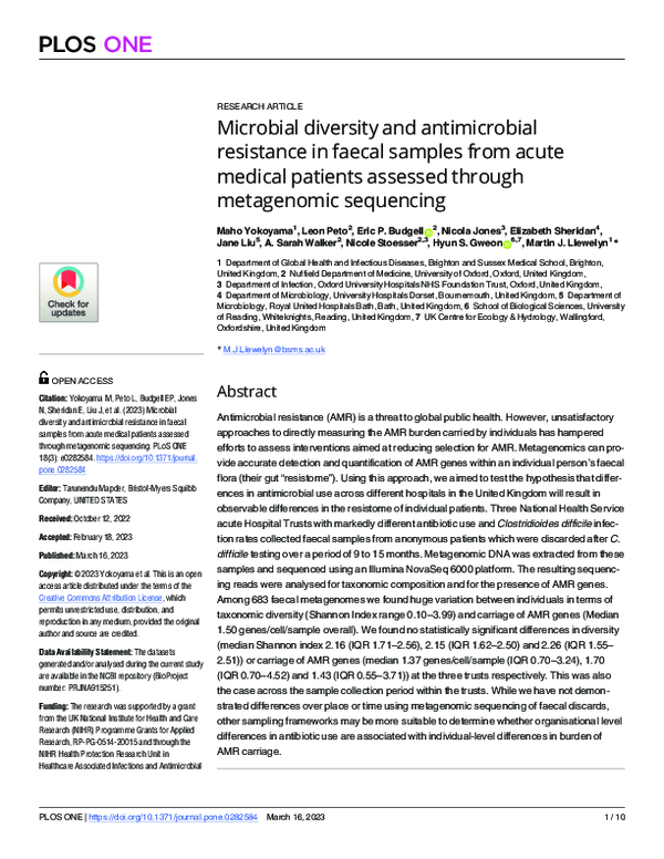 (PDF) Microbial diversity and antimicrobial resistance in faecal ...