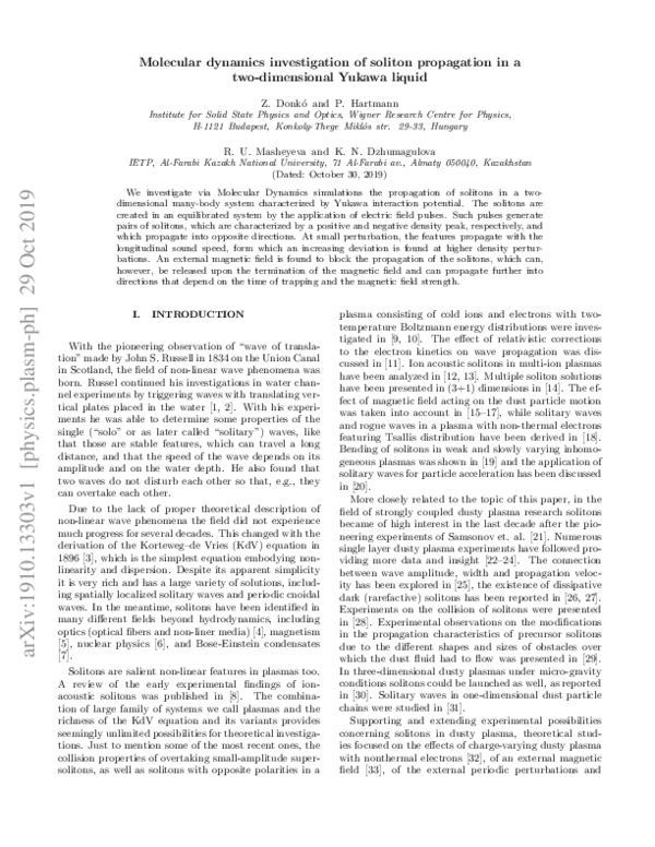 (PDF) Molecular dynamics investigation of soliton propagation in a two ...