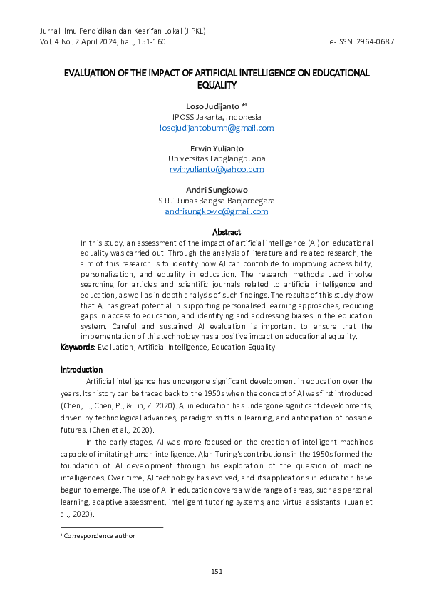(PDF) Evaluation Of The Impact Of Artificial Intelligence On ...