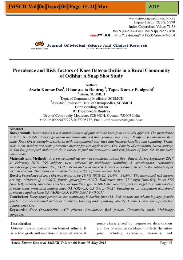 (PDF) Prevalence and Risk Factors of Knee Osteoarthritis in a Rural ...