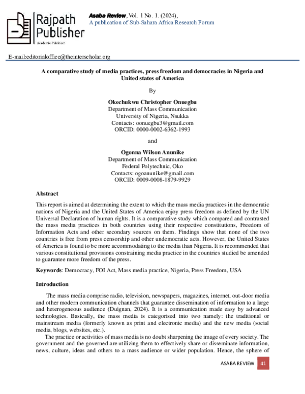 (PDF) A comparative study of media practices, press freedom and ...