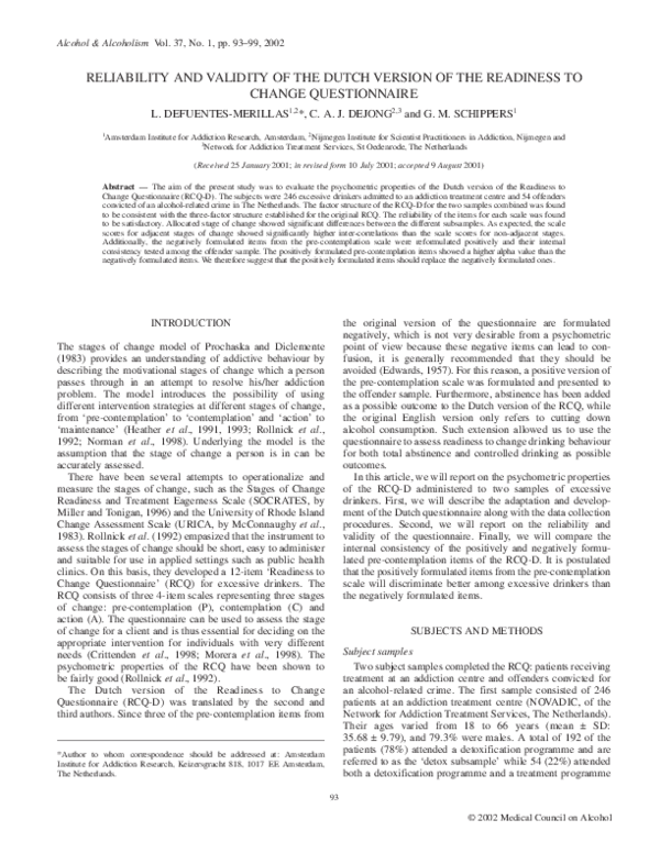 (PDF) Reliability and Validity of the Dutch Version of the Readiness to ...