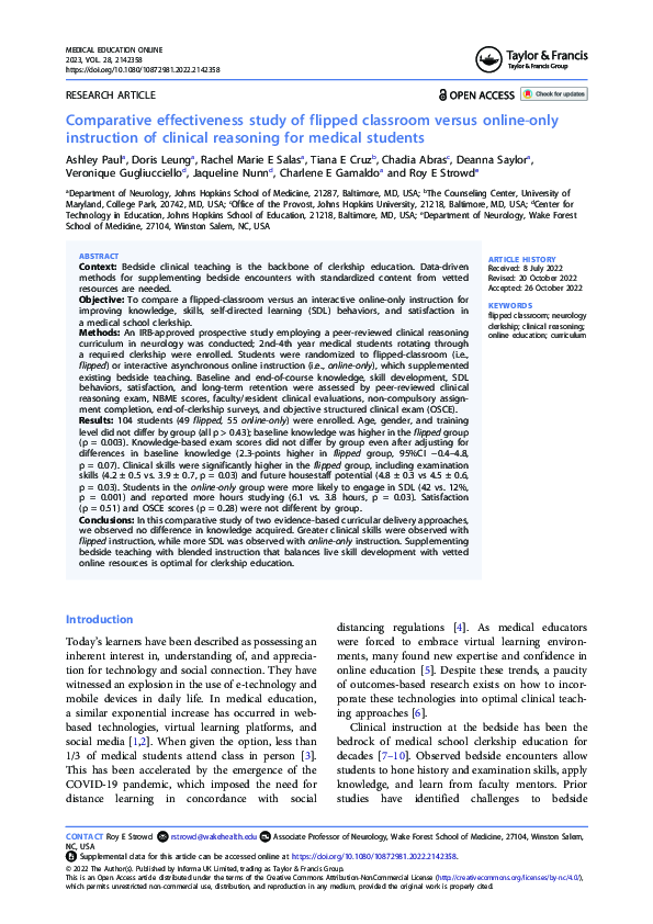 (PDF) Comparative effectiveness study of flipped classroom versus ...