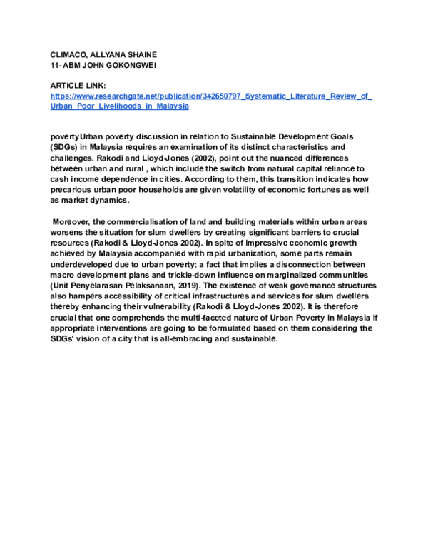 (PDF) SYSTEMATIC LITERATURE REVIEW OF URBAN POOR LIVELIHOODS IN MALAYSIA