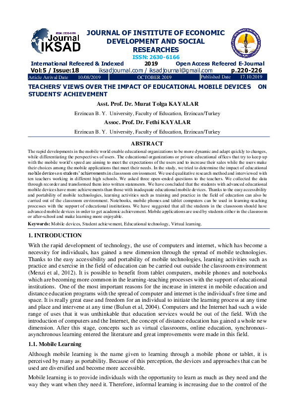 (PDF) Teachers’ Views Over the Impact of Educational Mobile Devices on ...