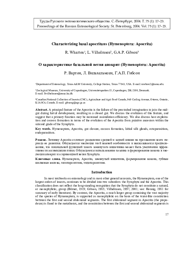 (PDF) Characterizing basal apocritans (Hymenoptera: Apocrita)