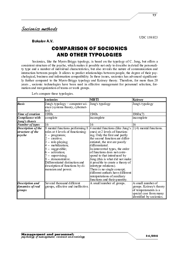 (PDF) Comparison of socionics and other typologies