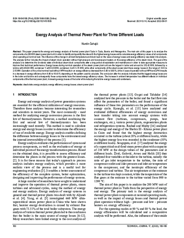 (PDF) Exergy Analysis of Thermal Power Plant for Three Different Loads