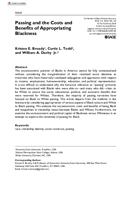 (PDF) Passing and the Costs and Benefits of Appropriating Blackness