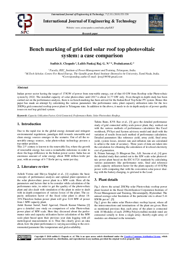 (PDF) Bench marking of grid tied solar roof top photovoltaic system: a ...