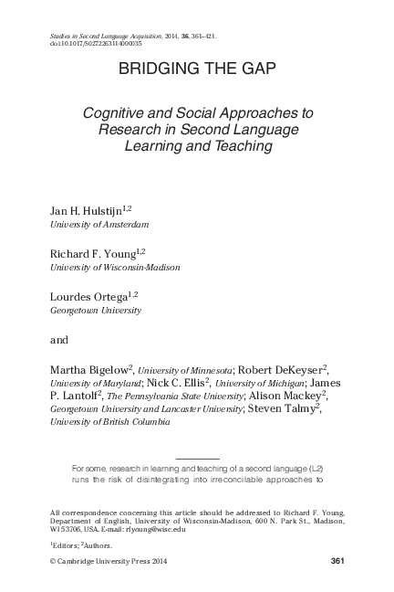 (PDF) Cognitive and Social Approaches to Research in Second Language ...