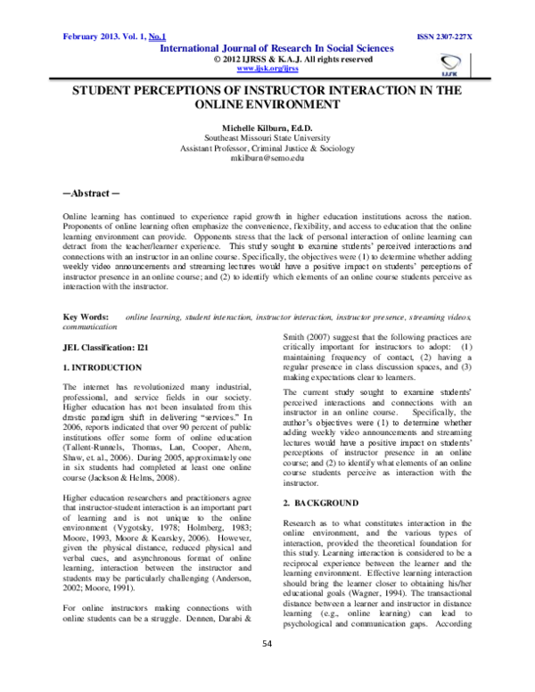 (PDF) Student Perceptions of Instructor Interaction in the Online ...