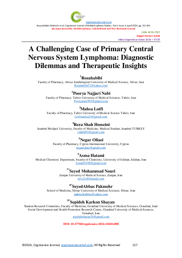(PDF) A Challenging Case of Primary Central Nervous System Lymphoma ...