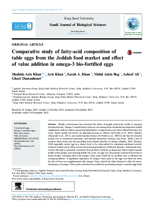 (PDF) Comparative study of fatty-acid composition of table eggs from ...