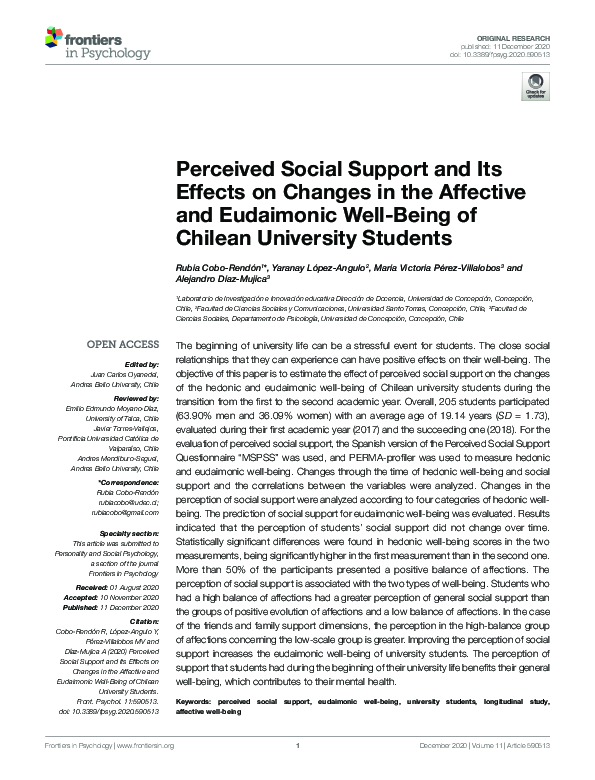 (PDF) Perceived Social Support and Its Effects on Changes in the ...