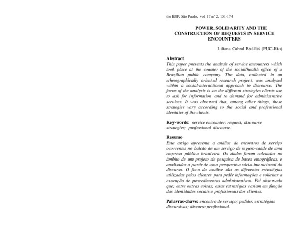 (PDF) Power, Solidarity and the Construction of Requests in Service ...