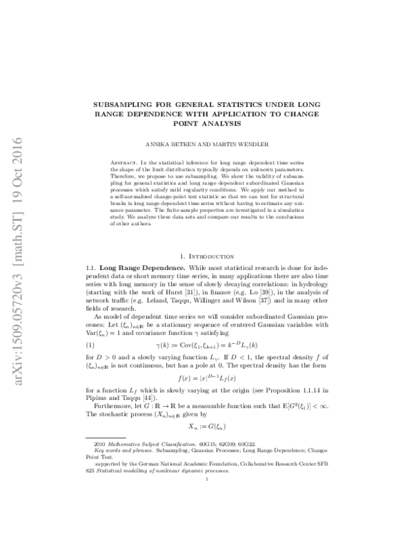 (PDF) Subsampling for General Statistics under Long Range Dependence ...