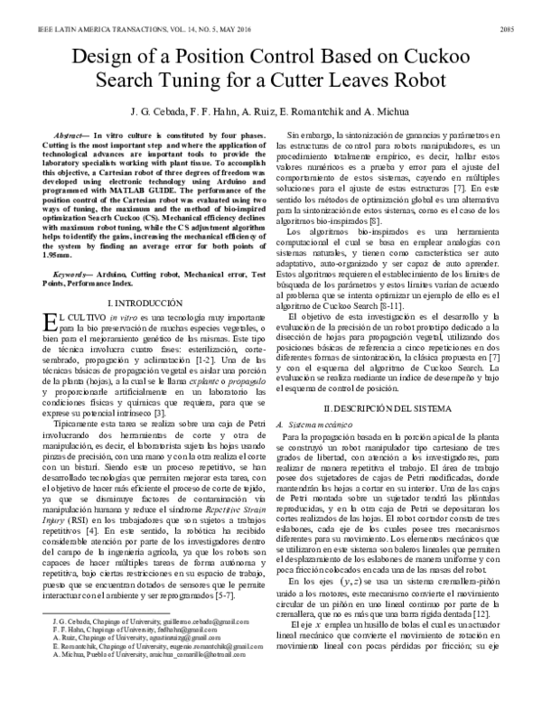 (PDF) Design of a Position Control Based on Cuckoo Search Tuning for a ...