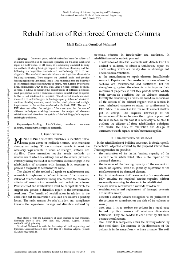 (PDF) Rehabilitation of Reinforced Concrete Columns