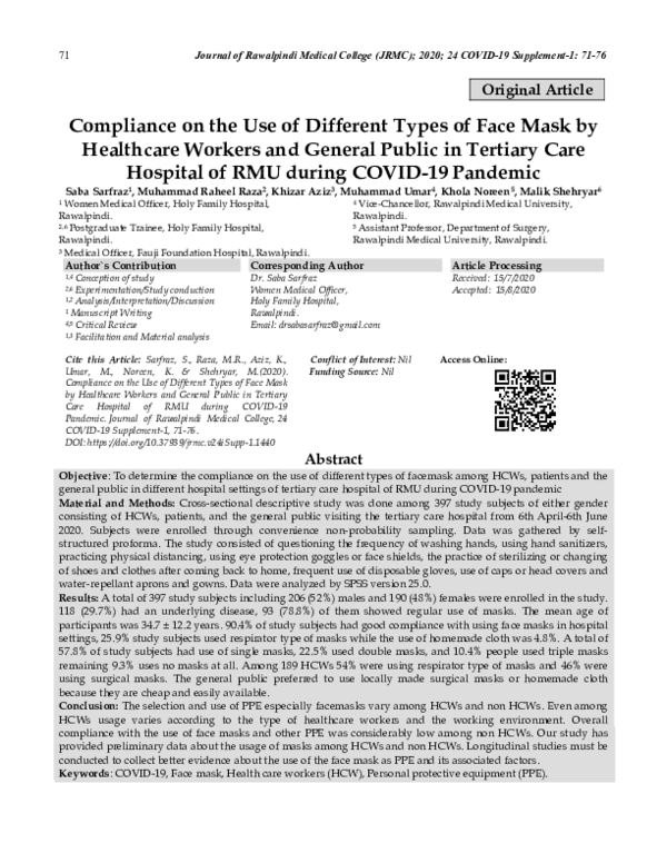 (PDF) Compliance on the Use of Different Types of Face Mask by ...