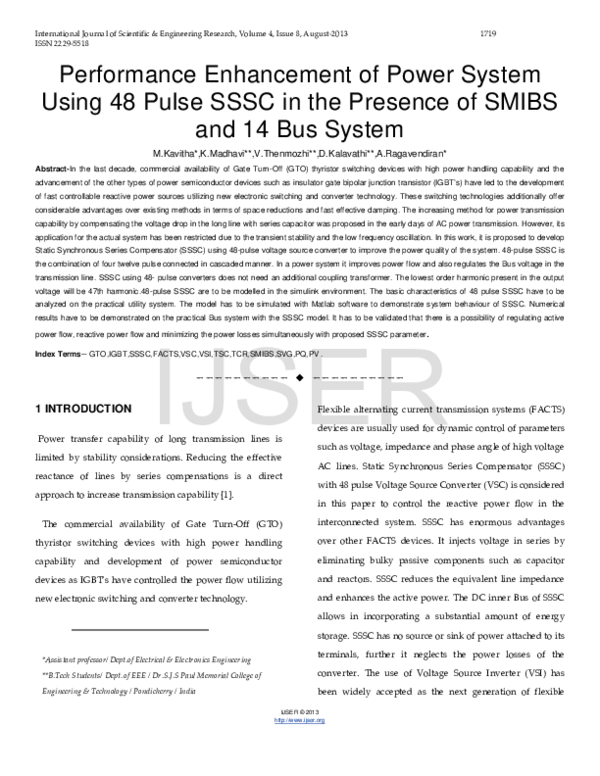 (PDF) Performance Enhancement of Power System Using 48 Pulse SSSC in ...