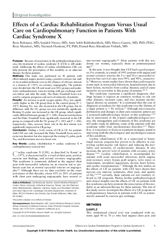 (PDF) Effects of a Cardiac Rehabilitation Program Versus Usual Care on ...