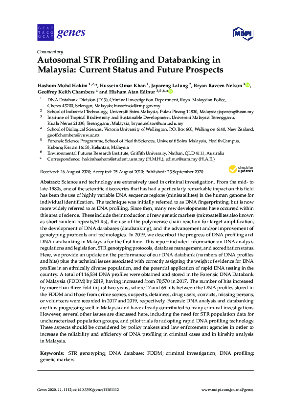 (PDF) Autosomal STR Profiling and Databanking in Malaysia: Current ...