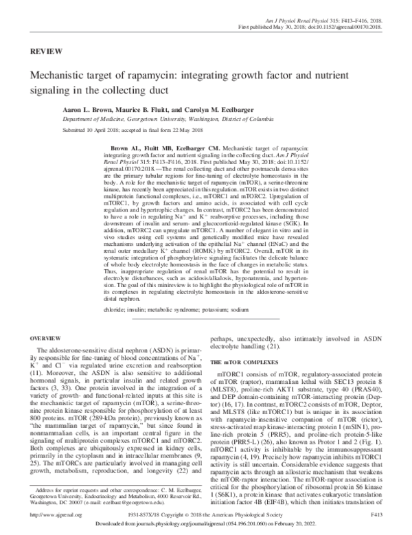 (PDF) Mechanistic target of rapamycin: integrating growth factor and ...
