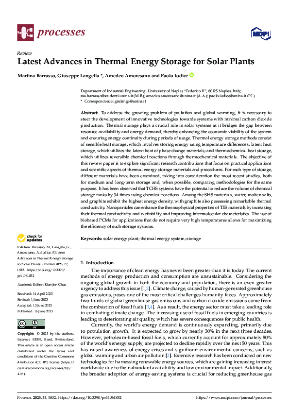 (PDF) Latest Advances in Thermal Energy Storage for Solar Plants
