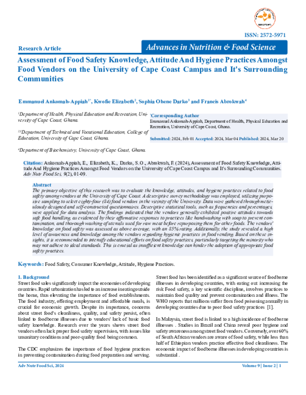 (PDF) Assessment of Food Safety Knowledge, Attitude And Hygiene ...