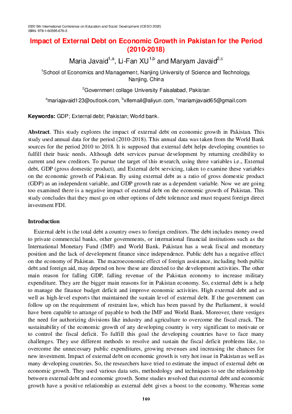 (PDF) Impact of External Debt on Economic Growth in Pakistan for the ...