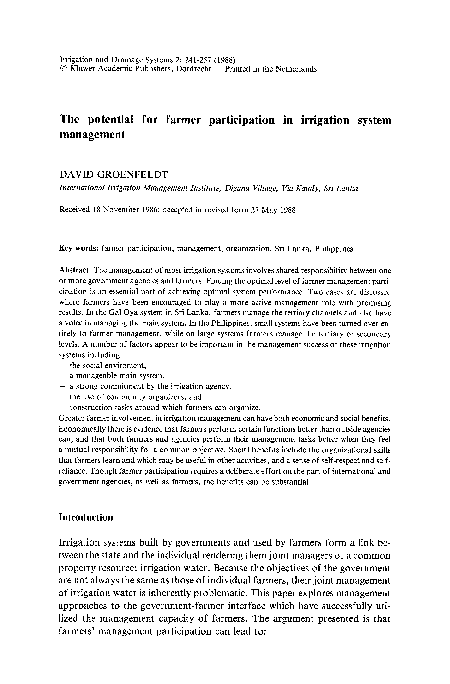 (PDF) The potential for farmer participation in irrigation system ...