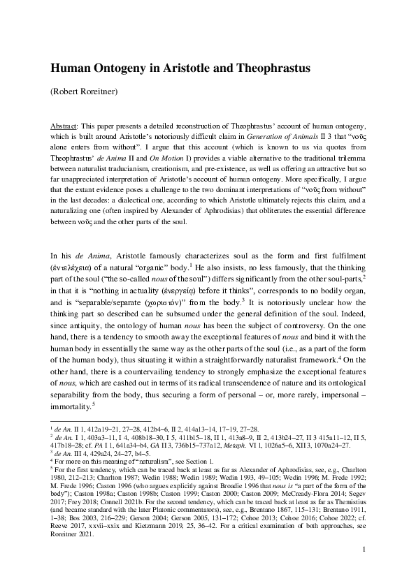(PDF) Human Ontogeny in Aristotle and Theophrastus
