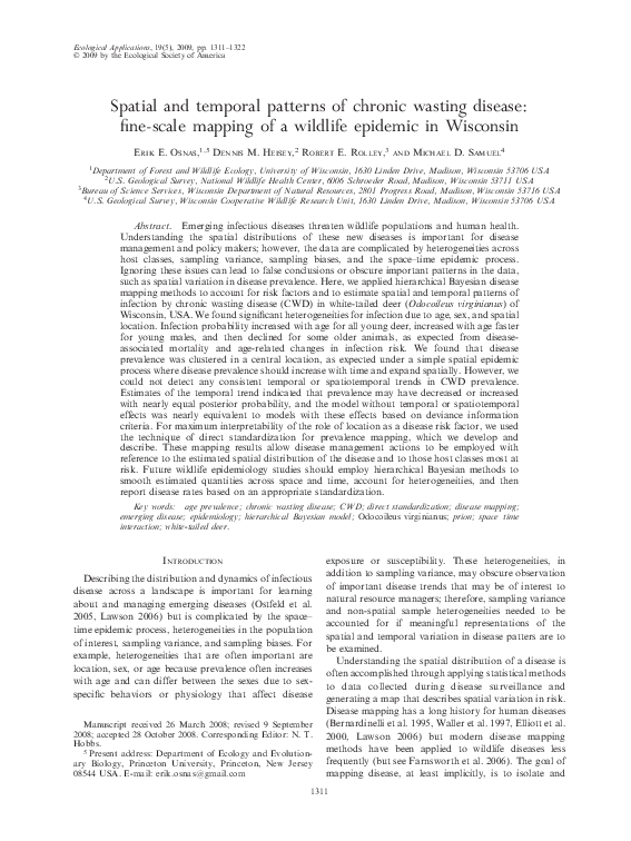 (PDF) Spatial and temporal patterns of chronic wasting disease: fine ...