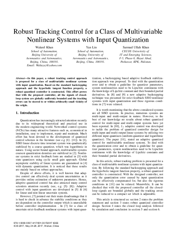 (PDF) Robust tracking control for a class of multivariable nonlinear ...