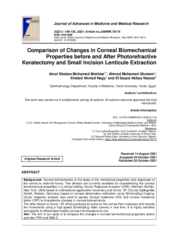 (PDF) Comparison of Changes in Corneal Biomechanical Properties before ...