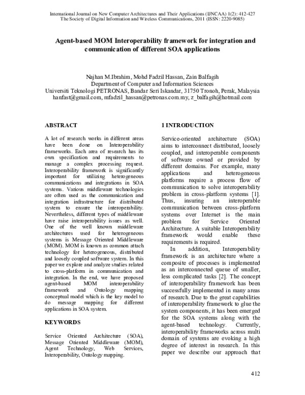 (PDF) Agent-based MOM Interoperability framework for integration and ...