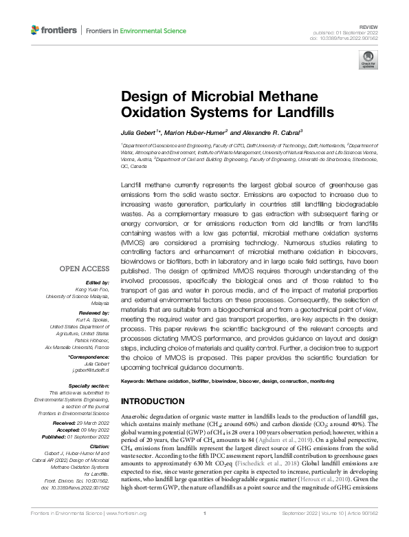 (PDF) Design of Microbial Methane Oxidation Systems for Landfills