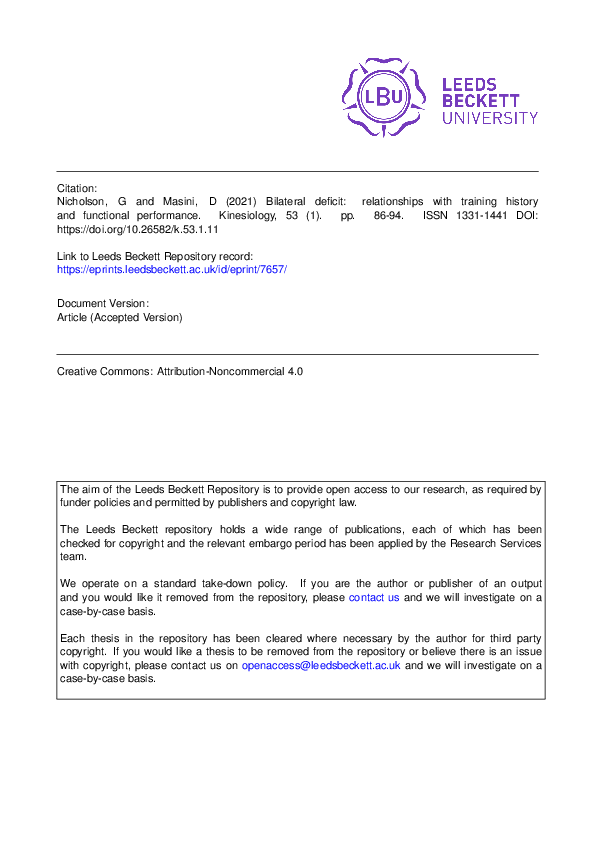 (PDF) Bilateral deficit: relationships with training history and ...