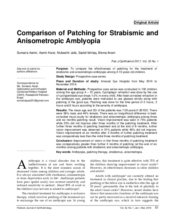 (PDF) Comparative Study of Strabismic and Anisometropic Amblyopic ...
